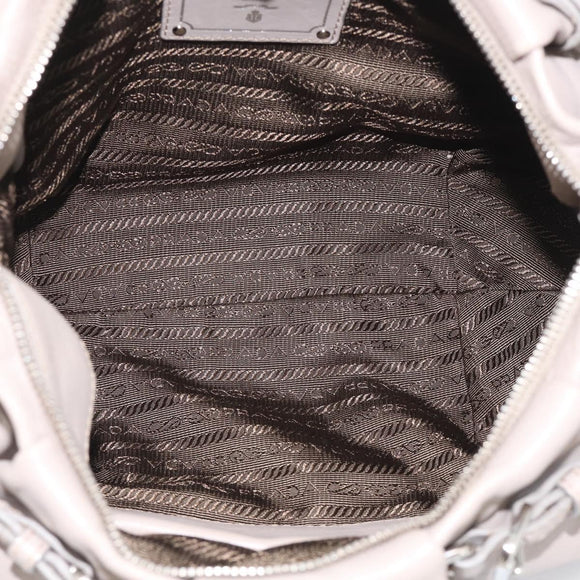 PRADA Shoulder Bag Leather Gray Silver Auth 211557V