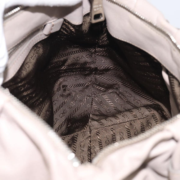PRADA Shoulder Bag Leather Gray Silver Auth 211557V