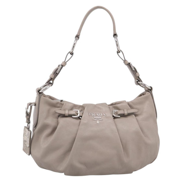 PRADA Shoulder Bag Leather Gray Silver Auth 211557V