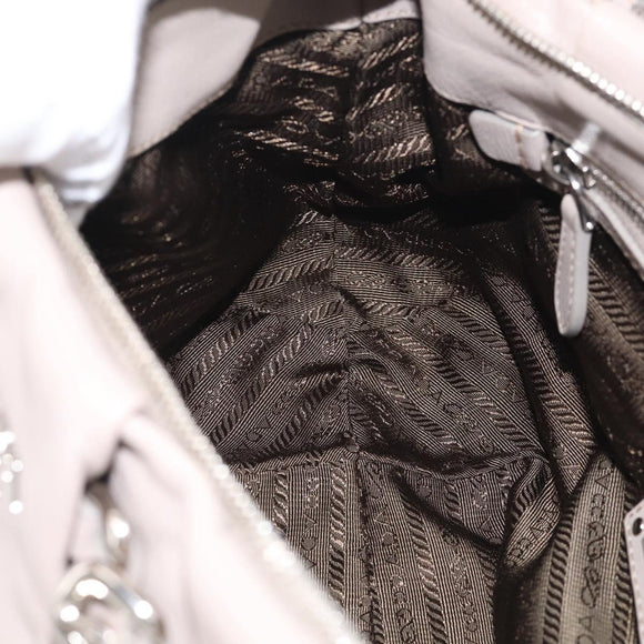 PRADA Shoulder Bag Leather Gray Silver Auth 211557V