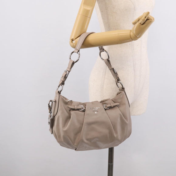 PRADA Shoulder Bag Leather Gray Silver Auth 211557V