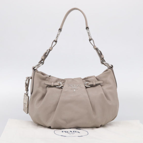 PRADA Shoulder Bag Leather Gray Silver Auth 211557V