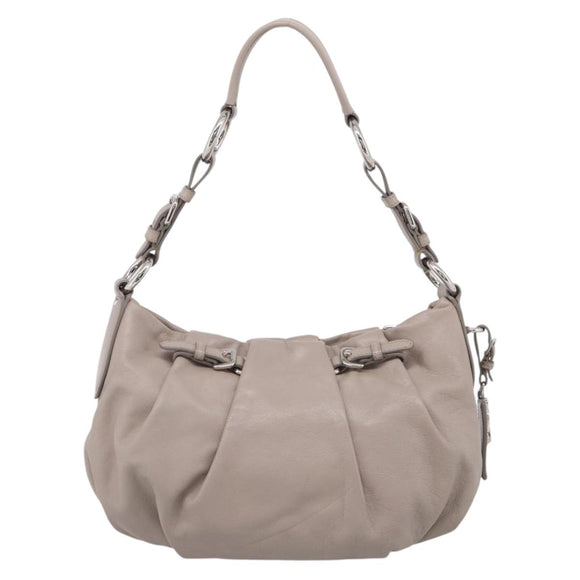 PRADA Shoulder Bag Leather Gray Silver Auth 211557V