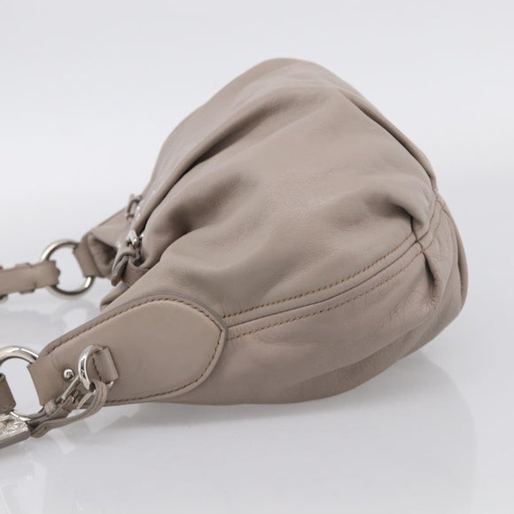 PRADA Shoulder Bag Leather Gray Silver Auth 211557V