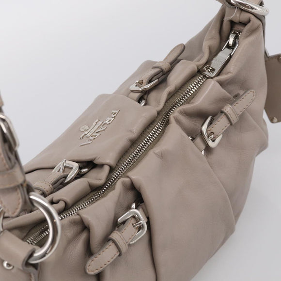 PRADA Shoulder Bag Leather Gray Silver Auth 211557V