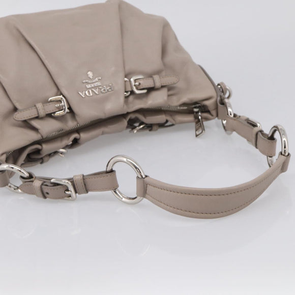 PRADA Shoulder Bag Leather Gray Silver Auth 211557V