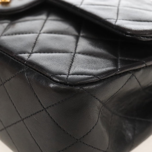 CHANEL Matelasse 25 Chain Shoulder Bag Lamb Skin Black Gold CC Auth 211558SAM