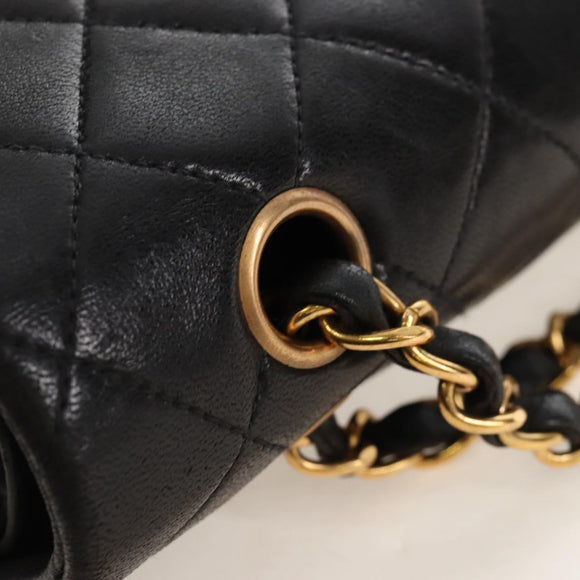 CHANEL Matelasse 25 Chain Shoulder Bag Lamb Skin Black Gold CC Auth 211558SAM