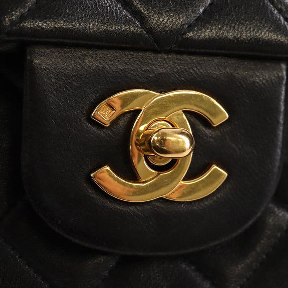 CHANEL Matelasse 25 Chain Shoulder Bag Lamb Skin Black Gold CC Auth 211558SAM