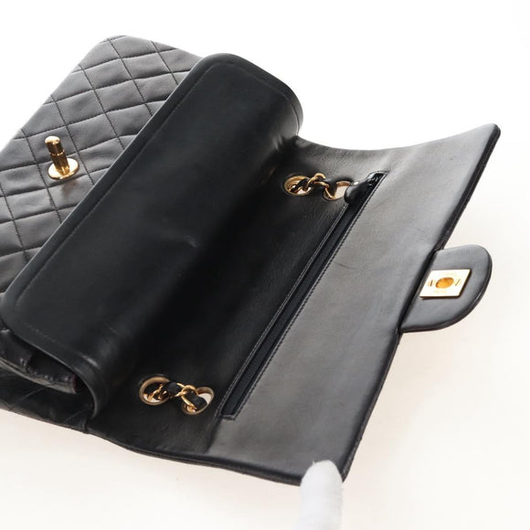 CHANEL Matelasse 25 Chain Shoulder Bag Lamb Skin Black Gold CC Auth 211558SAM