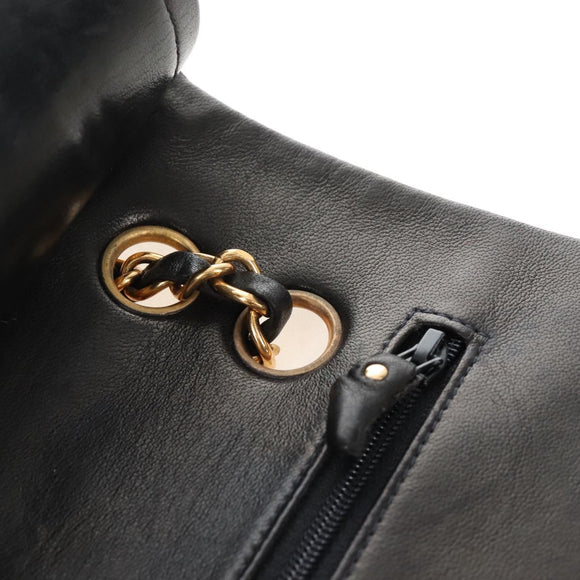 CHANEL Matelasse 25 Chain Shoulder Bag Lamb Skin Black Gold CC Auth 211558SAM