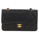 CHANEL Matelasse 25 Chain Shoulder Bag Lamb Skin Black Gold CC Auth 211558SAM-2