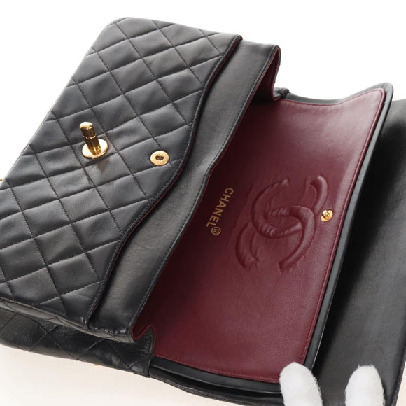 CHANEL Matelasse 25 Chain Shoulder Bag Lamb Skin Black Gold CC Auth 211558SAM