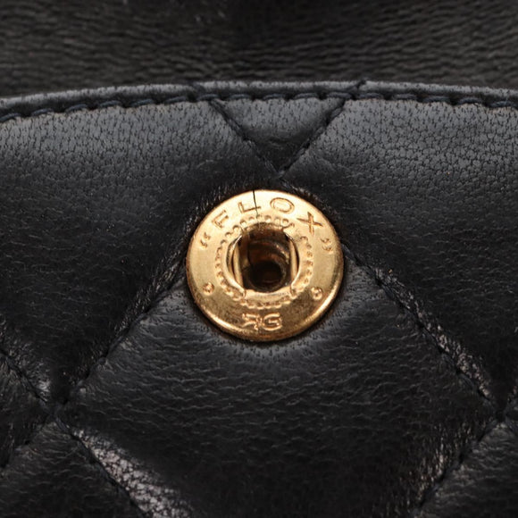 CHANEL Matelasse 25 Chain Shoulder Bag Lamb Skin Black Gold CC Auth 211558SAM