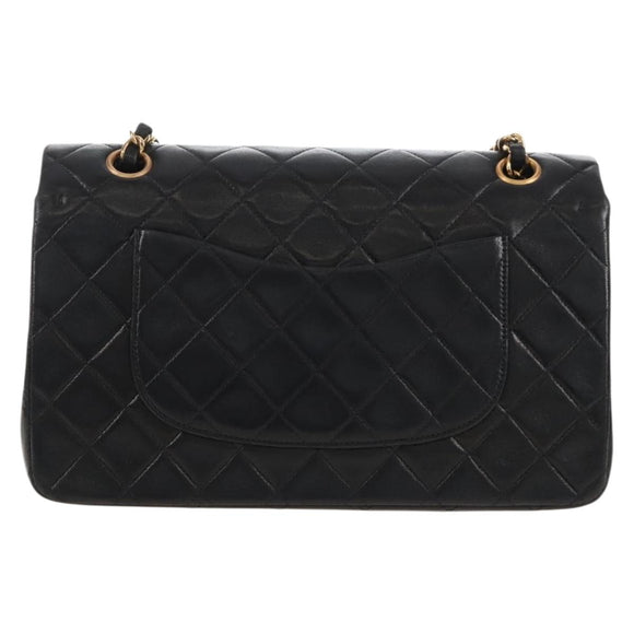 CHANEL Matelasse 25 Chain Shoulder Bag Lamb Skin Black Gold CC Auth 211558SAM