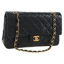CHANEL Matelasse 25 Chain Shoulder Bag Lamb Skin Black Gold CC Auth 211559SAM-1