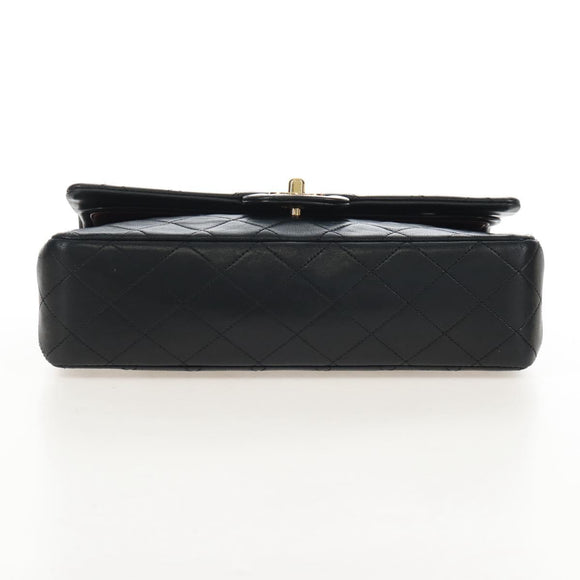 CHANEL Matelasse 25 Chain Shoulder Bag Lamb Skin Black Gold CC Auth 211559SAM