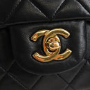 CHANEL Matelasse 25 Chain Shoulder Bag Lamb Skin Black Gold CC Auth 211559SAM-15