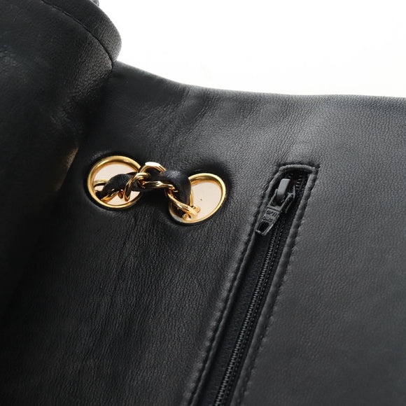 CHANEL Matelasse 25 Chain Shoulder Bag Lamb Skin Black Gold CC Auth 211559SAM