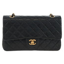 CHANEL Matelasse 25 Chain Shoulder Bag Lamb Skin Black Gold CC Auth 211559SAM-2