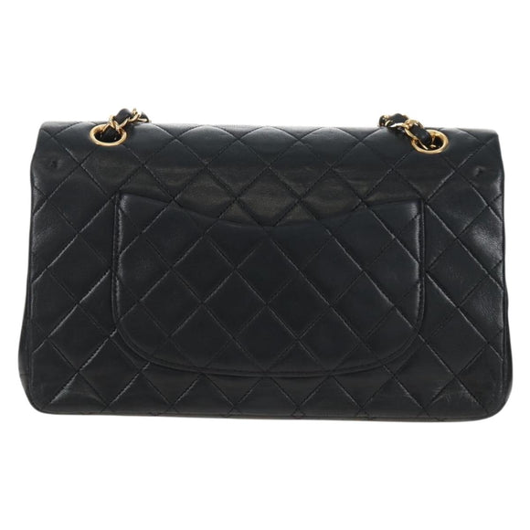 CHANEL Matelasse 25 Chain Shoulder Bag Lamb Skin Black Gold CC Auth 211559SAM