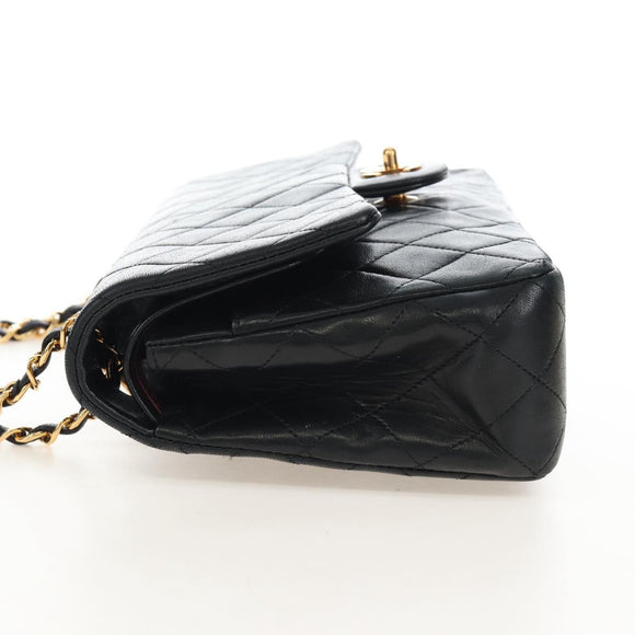 CHANEL Matelasse 25 Chain Shoulder Bag Lamb Skin Black Gold CC Auth 211559SAM