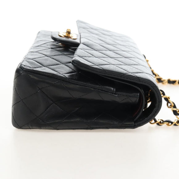 CHANEL Matelasse 25 Chain Shoulder Bag Lamb Skin Black Gold CC Auth 211559SAM
