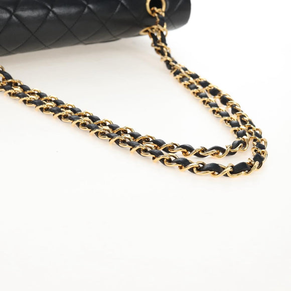 CHANEL Matelasse 25 Chain Shoulder Bag Lamb Skin Black Gold CC Auth 211559SAM