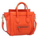 CELINE Luggage Nano Shopper Hand Bag Leather 2way Orange Gold Auth 211569V-1