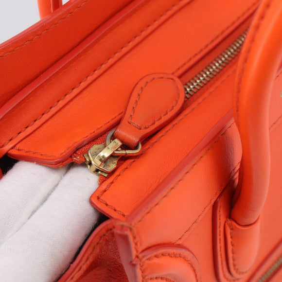 CELINE Luggage Nano Shopper Hand Bag Leather 2way Orange Gold Auth 211569V
