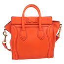 CELINE Luggage Nano Shopper Hand Bag Leather 2way Orange Gold Auth 211569V-3