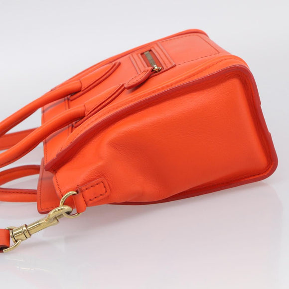 CELINE Luggage Nano Shopper Hand Bag Leather 2way Orange Gold Auth 211569V