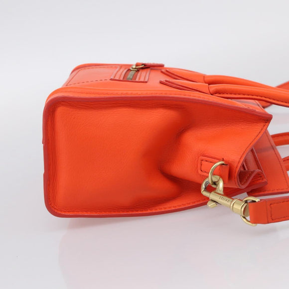 CELINE Luggage Nano Shopper Hand Bag Leather 2way Orange Gold Auth 211569V