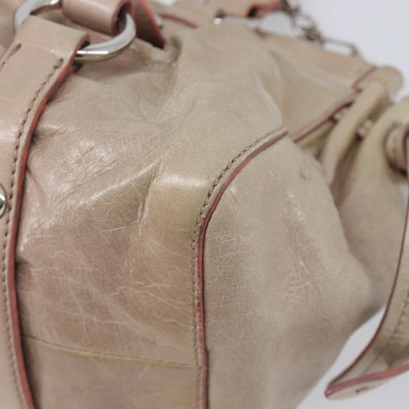 Miu Miu Vitellolux Hand Bag Leather 2way Beige Silver Auth 211577A