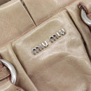 Miu Miu Vitellolux Hand Bag Leather 2way Beige Silver Auth 211577A-18