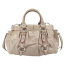 Miu Miu Vitellolux Hand Bag Leather 2way Beige Silver Auth 211577A-2