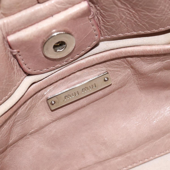 Miu Miu Vitellolux Hand Bag Leather 2way Beige Silver Auth 211577A