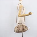 Miu Miu Vitellolux Hand Bag Leather 2way Beige Silver Auth 211577A-26