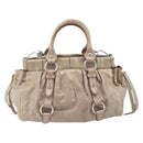 Miu Miu Vitellolux Hand Bag Leather 2way Beige Silver Auth 211577A-3