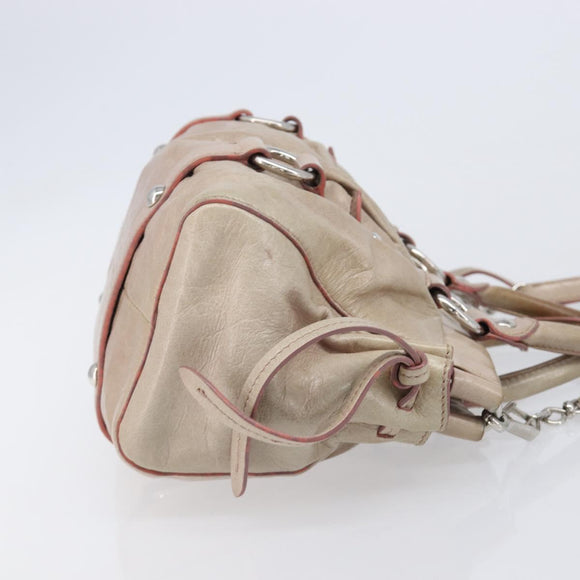 Miu Miu Vitellolux Hand Bag Leather 2way Beige Silver Auth 211577A