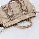 Miu Miu Vitellolux Hand Bag Leather 2way Beige Silver Auth 211577A-6