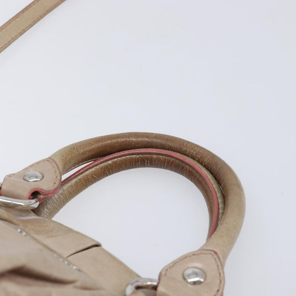 Miu Miu Vitellolux Hand Bag Leather 2way Beige Silver Auth 211577A