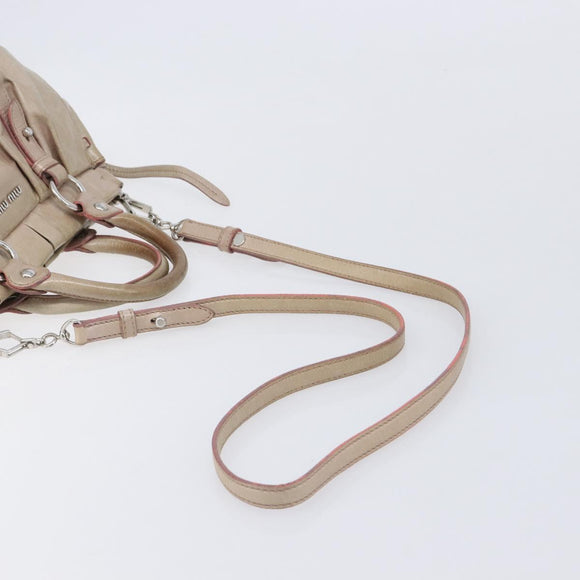 Miu Miu Vitellolux Hand Bag Leather 2way Beige Silver Auth 211577A