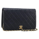 CHANEL Matelasse Chain Shoulder Bag Lamb Skin Black Gold CC Auth 211578V-1