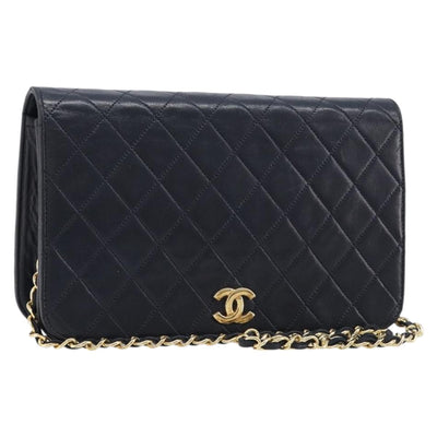 CHANEL Matelasse Chain Shoulder Bag Lamb Skin Black Gold CC Auth 211578V