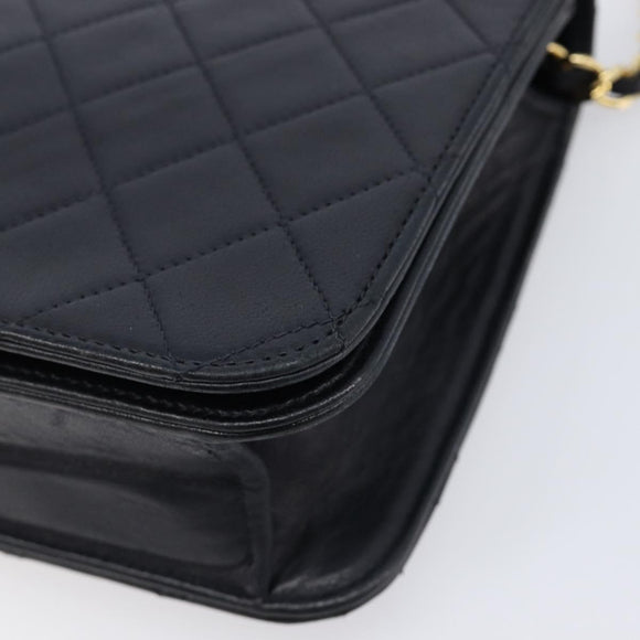 CHANEL Matelasse Chain Shoulder Bag Lamb Skin Black Gold CC Auth 211578V