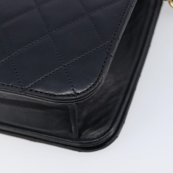 CHANEL Matelasse Chain Shoulder Bag Lamb Skin Black Gold CC Auth 211578V