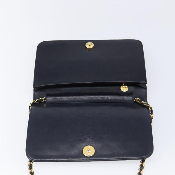 CHANEL Matelasse Chain Shoulder Bag Lamb Skin Black Gold CC Auth 211578V
