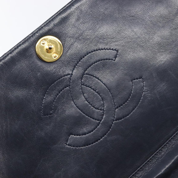 CHANEL Matelasse Chain Shoulder Bag Lamb Skin Black Gold CC Auth 211578V