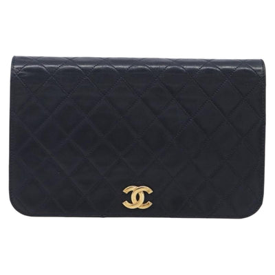 CHANEL Matelasse Chain Shoulder Bag Lamb Skin Black Gold CC Auth 211578V - 0